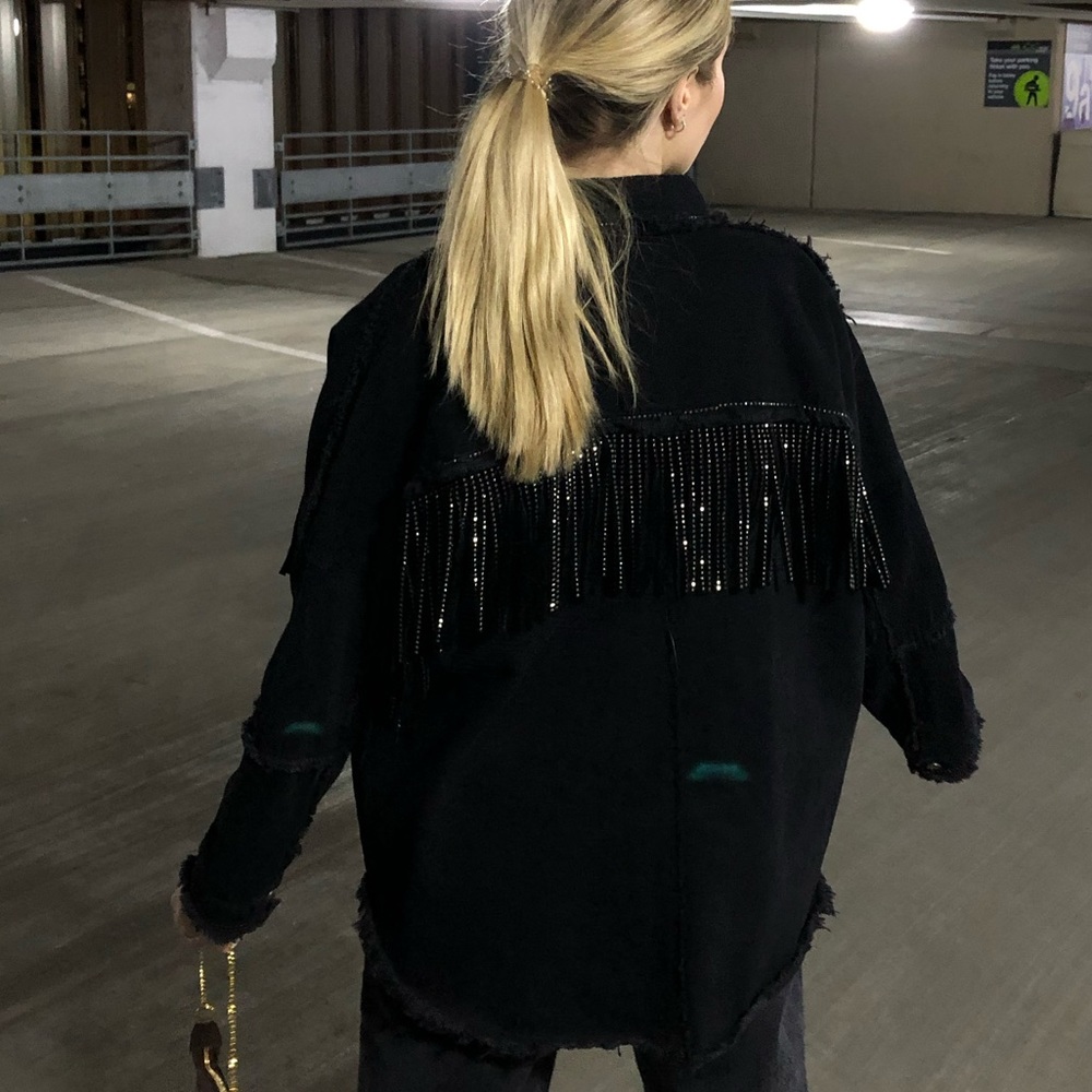 Zara black fringe jacket